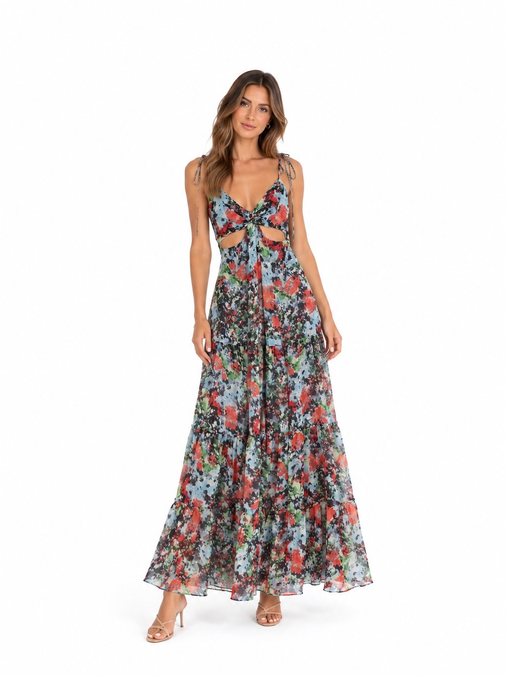 Cinq à Sept Riki Floral Cutout Maxi Dress – Powder Blue Multi | Size 0 | NWT